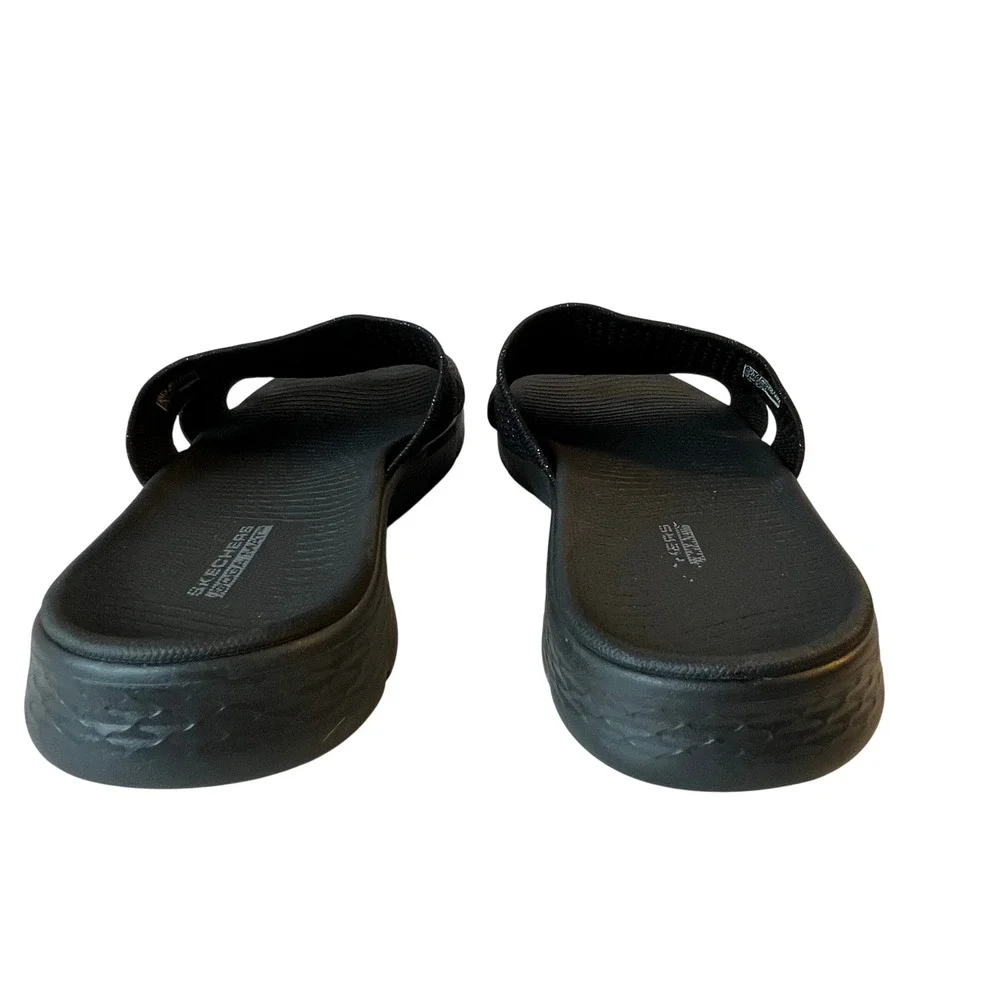 Skechers GoWalk Goga Mat Black Shimmer Knit Slide Sandals 141449W Womens 10 Wide